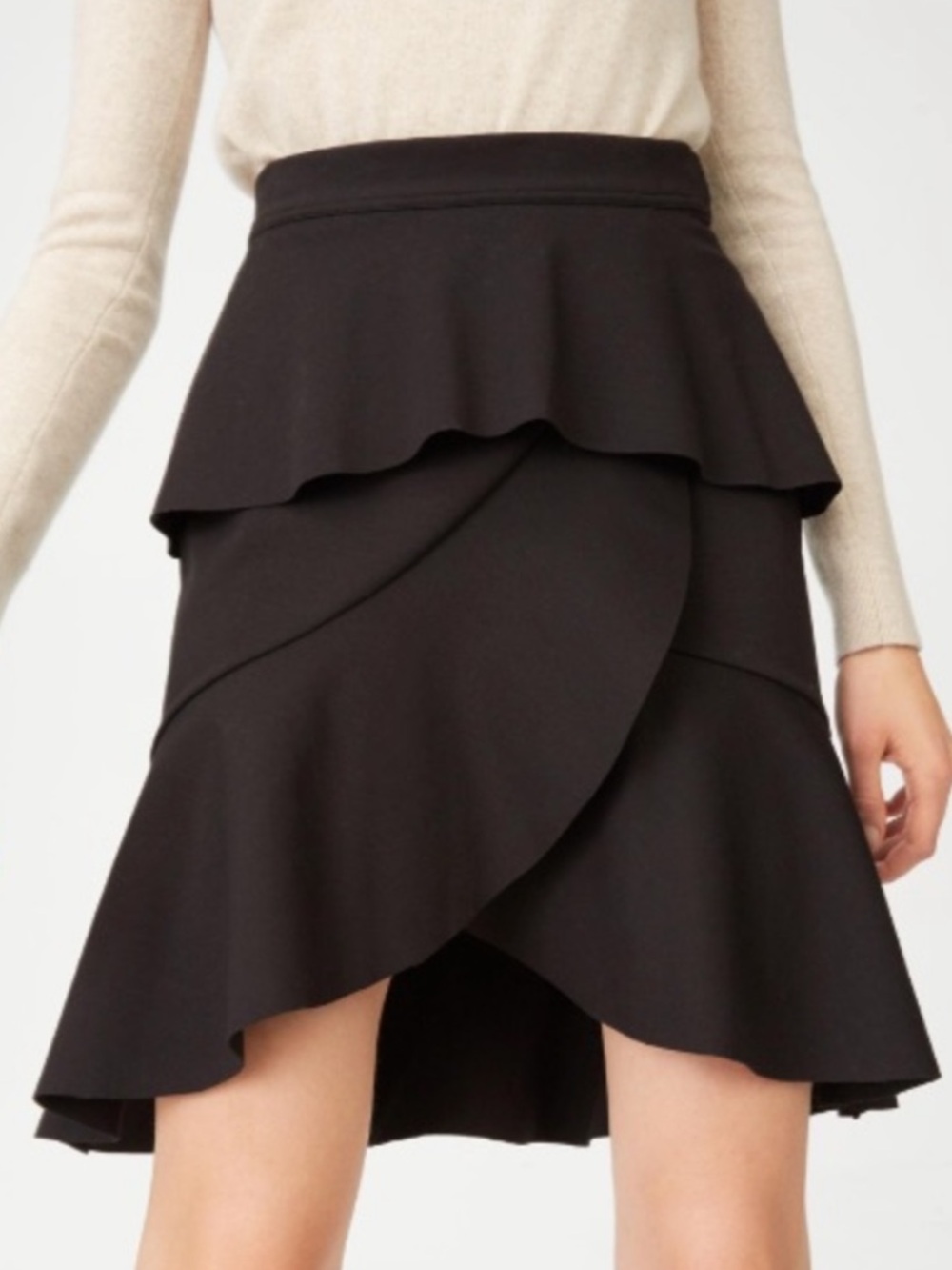 Club Monaco Tiered Ruffle Peplum Scubarella Skirt Soot Black/Noir